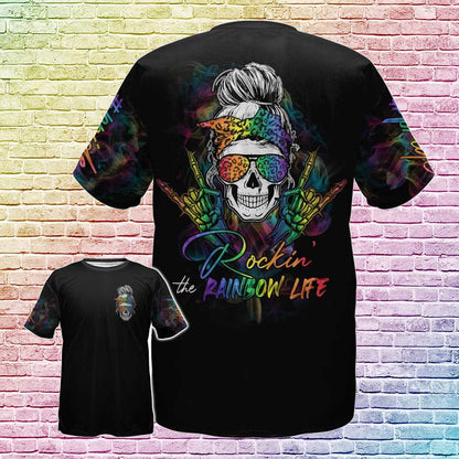 Pride Shirt, LGBT Rockin The Rainbow Life Skull 3D All Over Printed, Tshirt Gift For LGBT LO0704