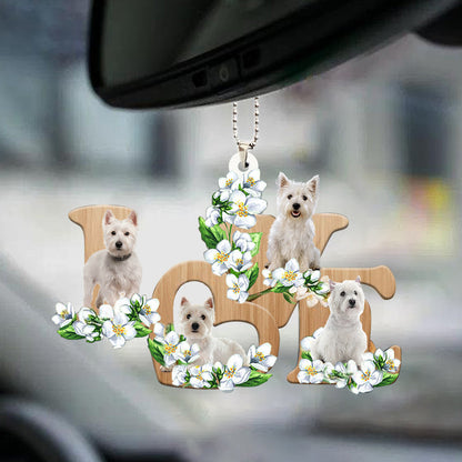 Cute West Highland White Ornament Terrier Love Flowers Dog Lover Car Hanging Ornament OO0867