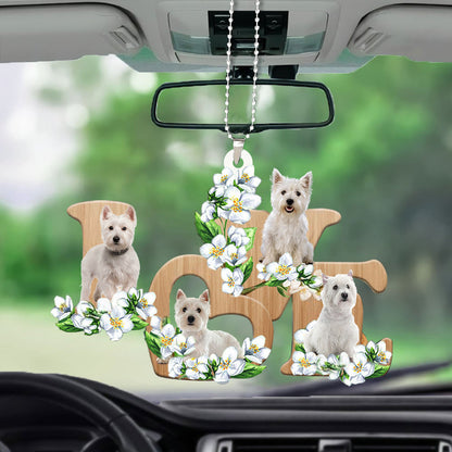 Cute West Highland White Ornament Terrier Love Flowers Dog Lover Car Hanging Ornament OO0867