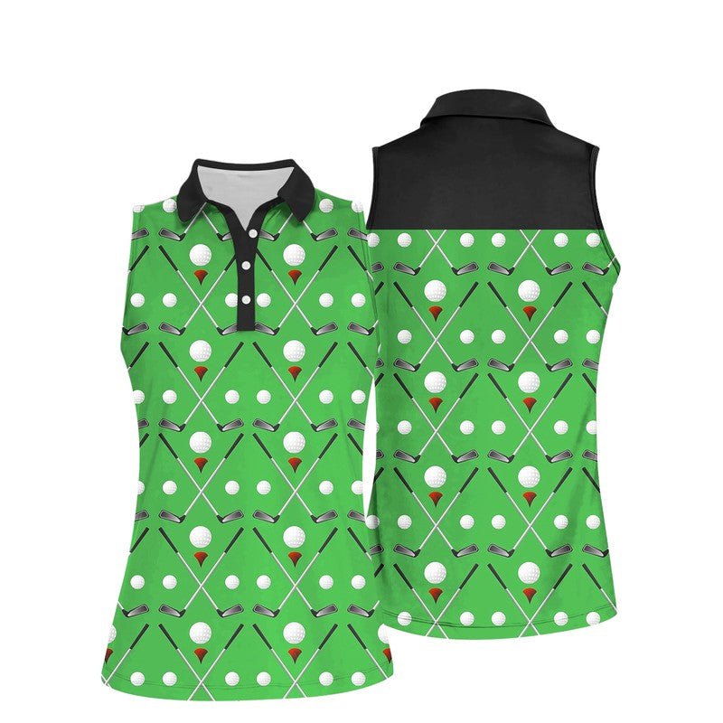 Green Golf Sleeveless Polo Shirt, Women's Sleeveless Polo Shirts Quick Dry Golf Shirt SO0674