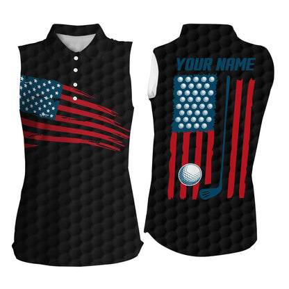 Womens Sleeveless polo shirt, American flag patriotic golf shirts, custom name golf gifts SO1005