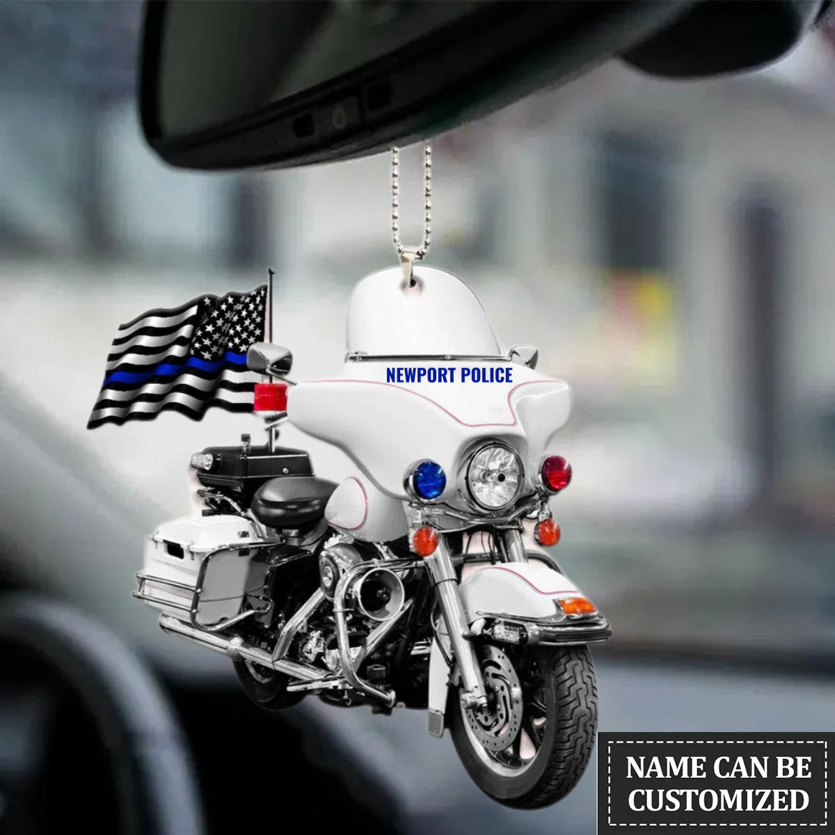 Police motorcycle Personalized Flat Car Ornament SO1433