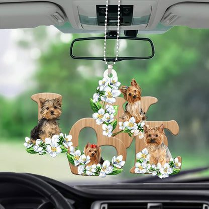 Yorkshire Terrier Two Sides Ornaments Yorkie Love Flowers Dog Lover Car Hanging Ornament OO0866