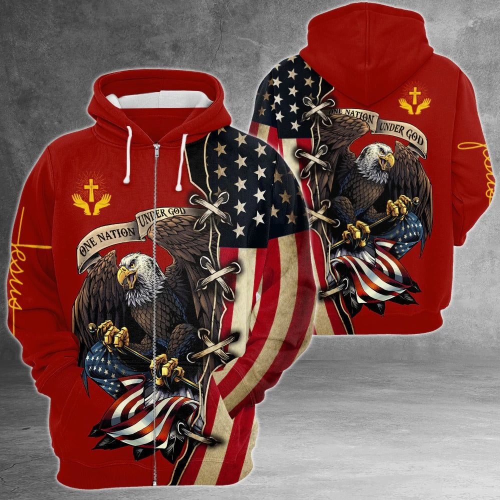 One Nation Under God American Flag Eagle All Over Print Shirt Patriotic 3D Clothing TO0225