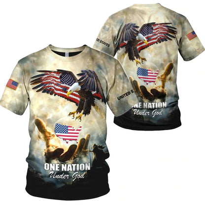 One Nation Under God American Flag Ealge God Hand All Over Print Shirt, United States Eagle Under God 3D Jacket TO0227