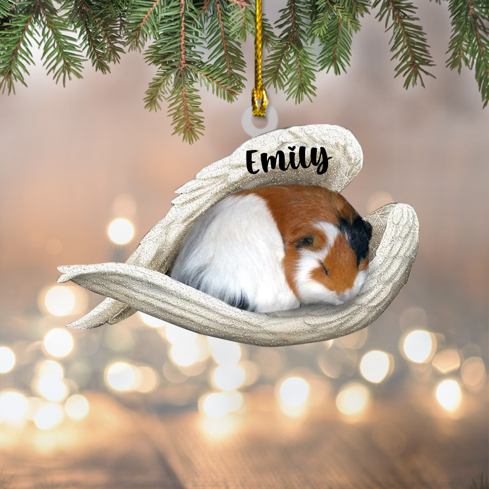 Personalized Name Guinea Pig Sleep In The Wings Angel Car Ornament Flat Acrylic Ornament Memorial Gift OO1691