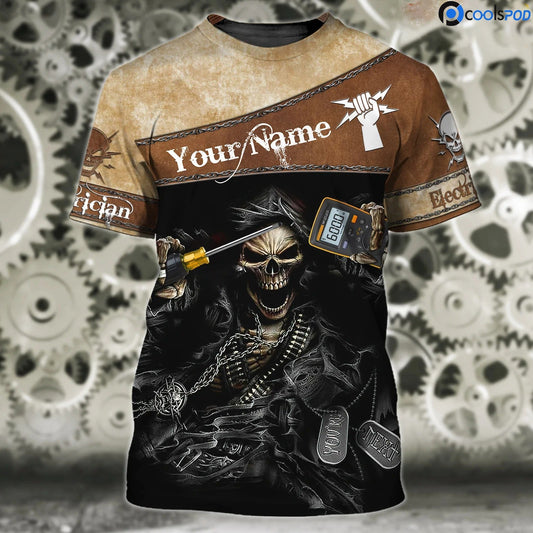 Cool Skull Electrician 3D All Over Printed Shirts, Men Electrician Shirt, Gift For Electric Man TO2596