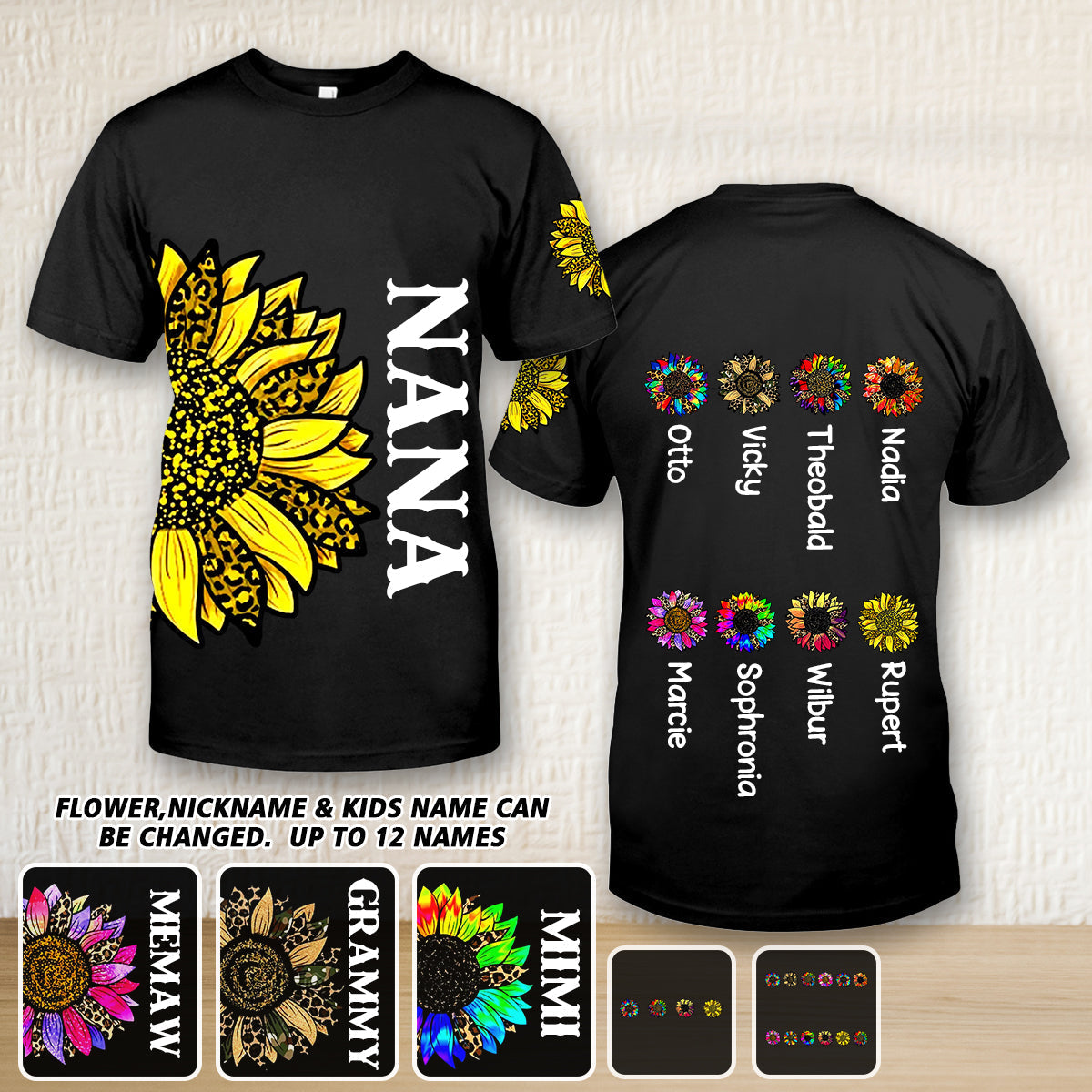 Personalized Colorful Grandma & Flowers with Kid's Name T-shirt, Mom Mimi Nana Shirt, Mother's Day Shirt TO3317