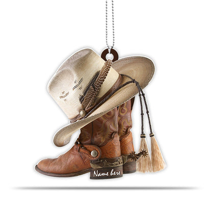 Personalized Boots And Hat Cowboy Flat Acrylic Car Hanging Ornament OO0054