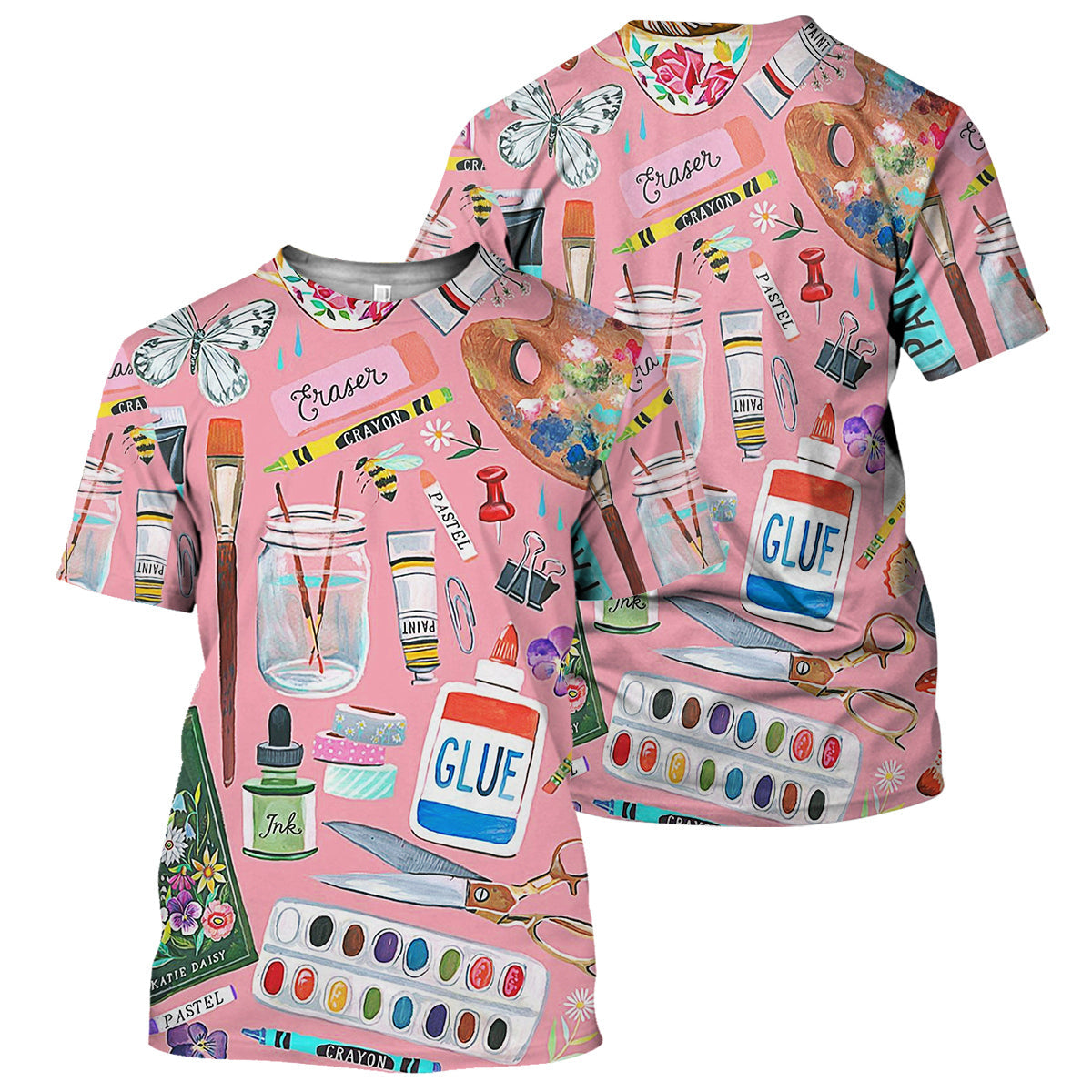 3D All Over Print Pink Art Teacher Pattern Shirt, Perfect Shirt for Women, Teacher Shirt TO3353