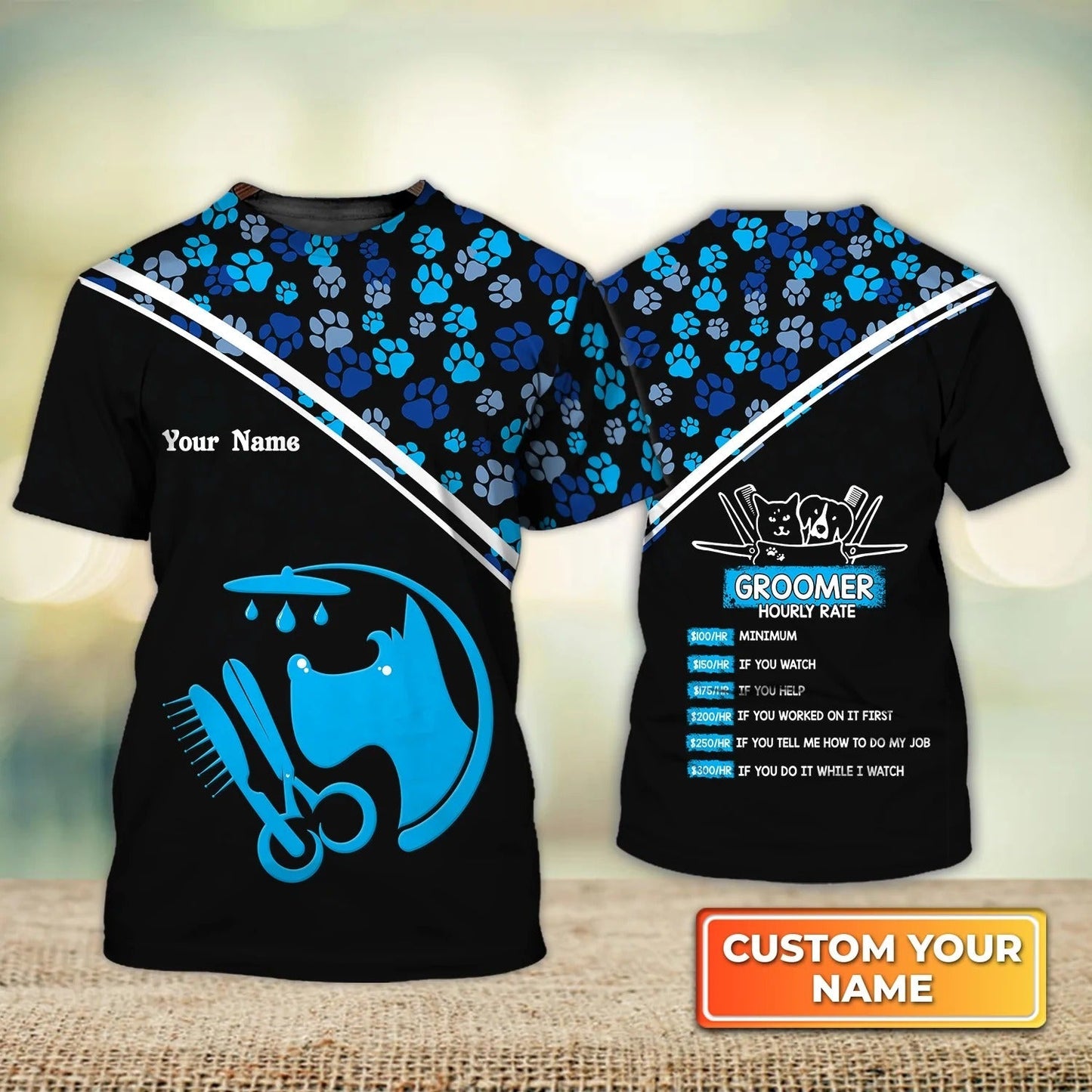 Pet Groomer Uniform Blue Salon Pet Groomer Personalized Name 3D Tshirt Men Women TO2678