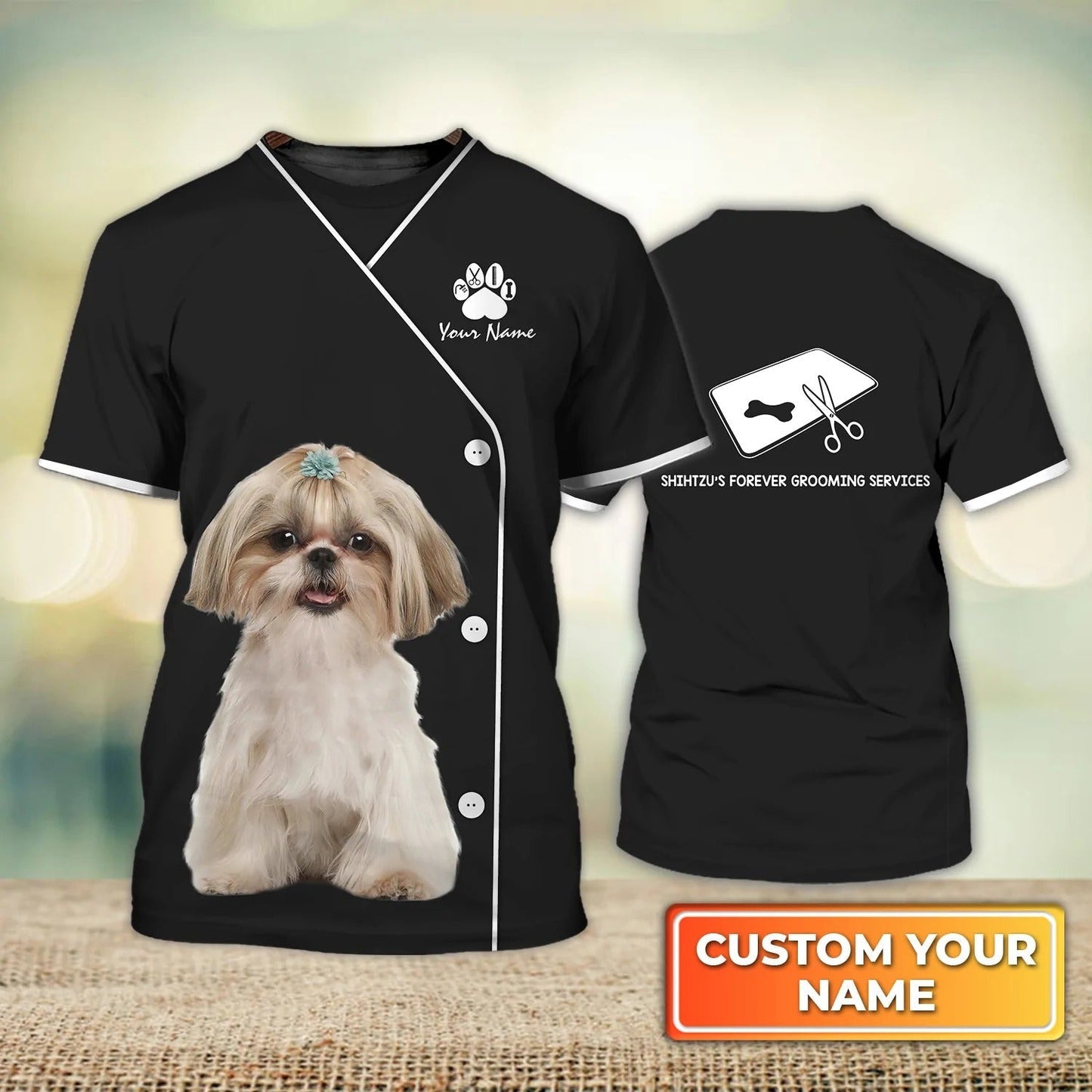 Shihtzu Dog Groomer Pet Groomer Uniform Pink Salon Pet Personalized Name 3D Tshirt TO2309