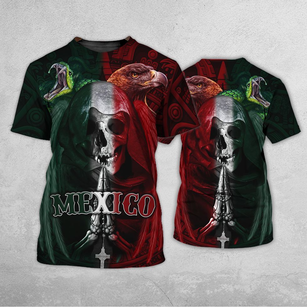 Pride Mexico T-Shirt, Skull Eagle Snake Pattern Flag Mexico Shirt, Gif For Him Her TO3091