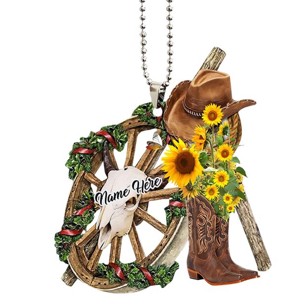 Personalized Cowboy Cowgirl Sunflower Hat Boots Car Hanging Ornament OO0113