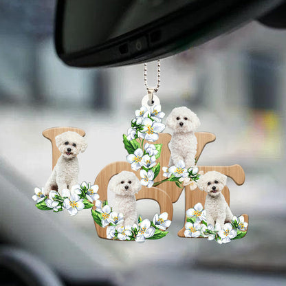 Bichon Frise Love Flowers Dog Lover Car Hanging Ornament Decoration Dog Lovers OO0906