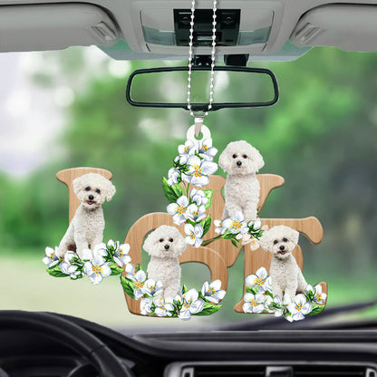 Bichon Frise Love Flowers Dog Lover Car Hanging Ornament Decoration Dog Lovers OO0906