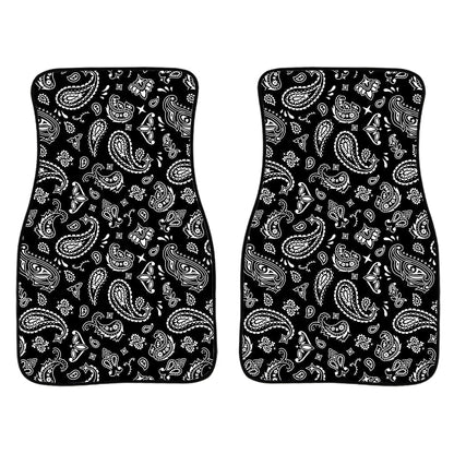 Black Paisley Bandana Pattern Print Front And Back Car Floor Mats, Front Car Mat SO0280