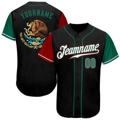 Custom Black Kelly Green-Red Authentic Mexico Two Tone Baseball Jersey SO0102