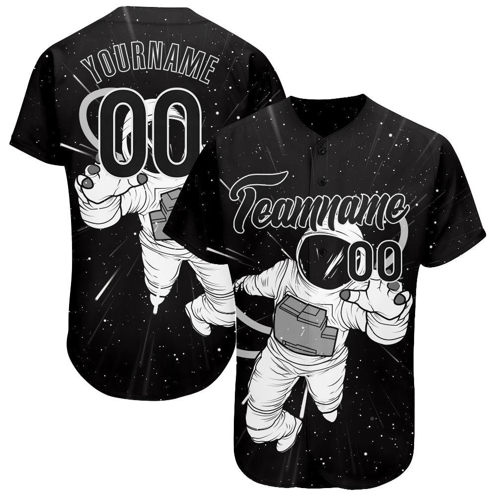 Custom Black Black-White 3D Pattern Design Astronaut Authentic Baseball Jersey SO0101