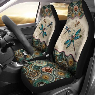 Mandala Dragonfly Car Seat Cover, Dragonfly On Front Seat Cover For Auto SO0142