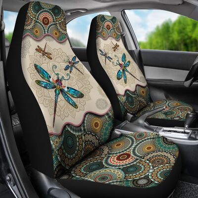 Mandala Dragonfly Car Seat Cover, Dragonfly On Front Seat Cover For Auto SO0142