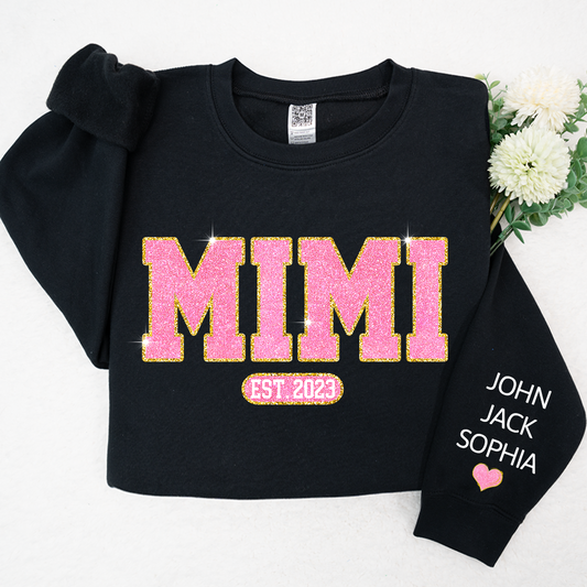 Glitter Pink Custom Name Mimi Nana Grandma Est And Kids Sweatshirt, Mother's Day Valentine Sweatshirt SO1112