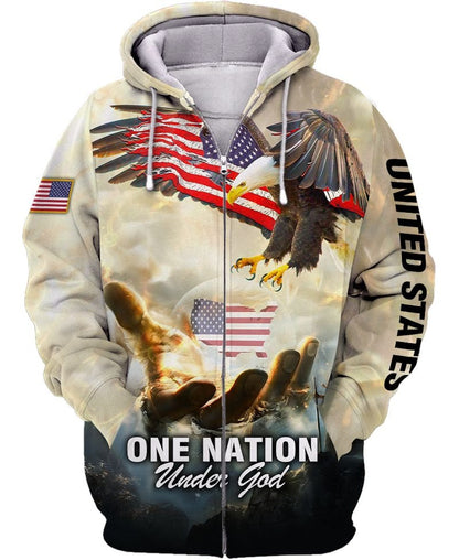 One Nation Under God American Flag Ealge God Hand All Over Print Shirt, United States Eagle Under God 3D Jacket TO0227