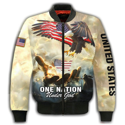 One Nation Under God American Flag Ealge God Hand All Over Print Shirt, United States Eagle Under God 3D Jacket TO0227