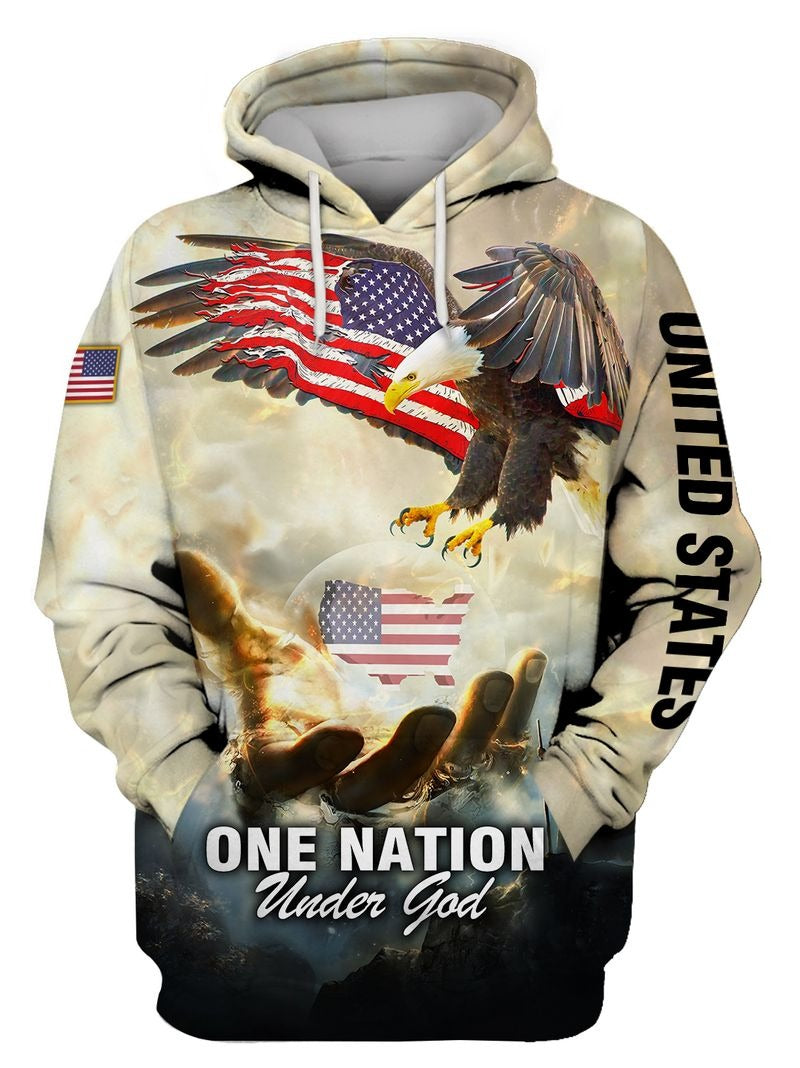 One Nation Under God American Flag Ealge God Hand All Over Print Shirt, United States Eagle Under God 3D Jacket TO0227