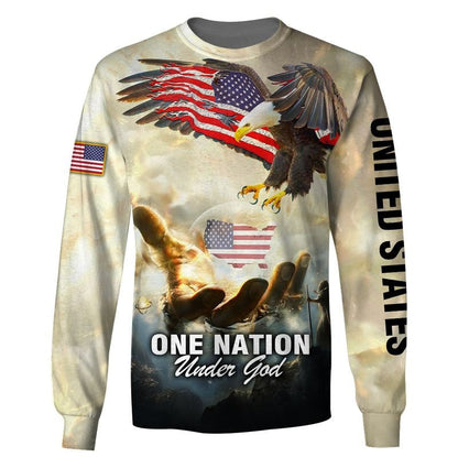 One Nation Under God American Flag Ealge God Hand All Over Print Shirt, United States Eagle Under God 3D Jacket TO0227