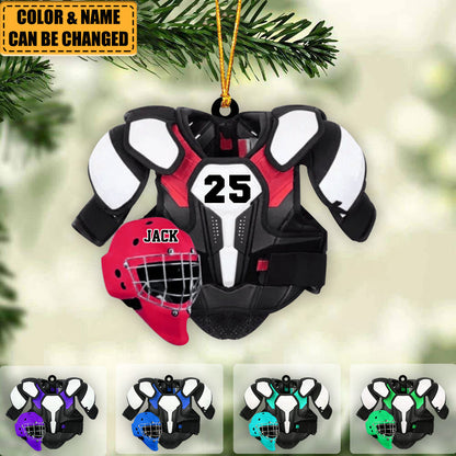 Personalized Ice Hockey Helmet and Shoulder Pads Christmas Ornament OO1808