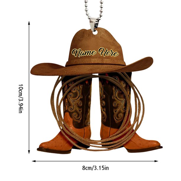 Personalized Vintage Cowboy Riding Whip, Hat And Boots Car Hanging Ornament OO0088