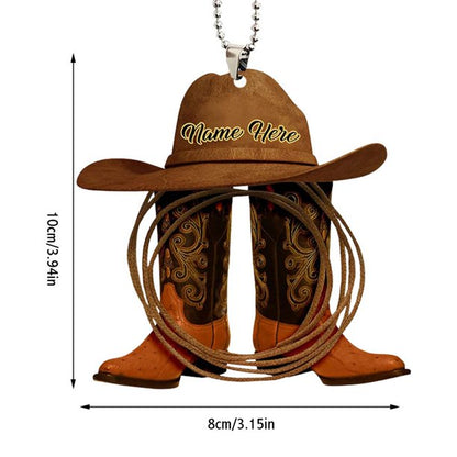 Personalized Vintage Cowboy Riding Whip, Hat And Boots Car Hanging Ornament OO0088