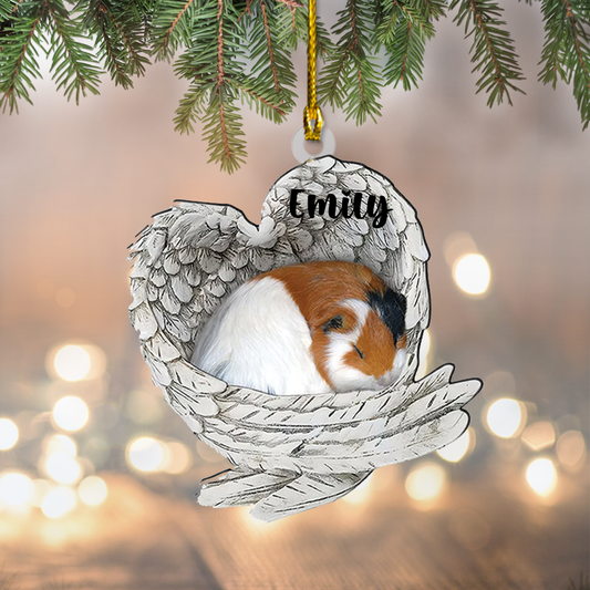 Personalized Guinea Pig sleeping in angel wing Christmas Ornament, love Guinea Pig, cute Guinea Pig tree hanging Ornament, Guinea Pig Lovers gift SO1190