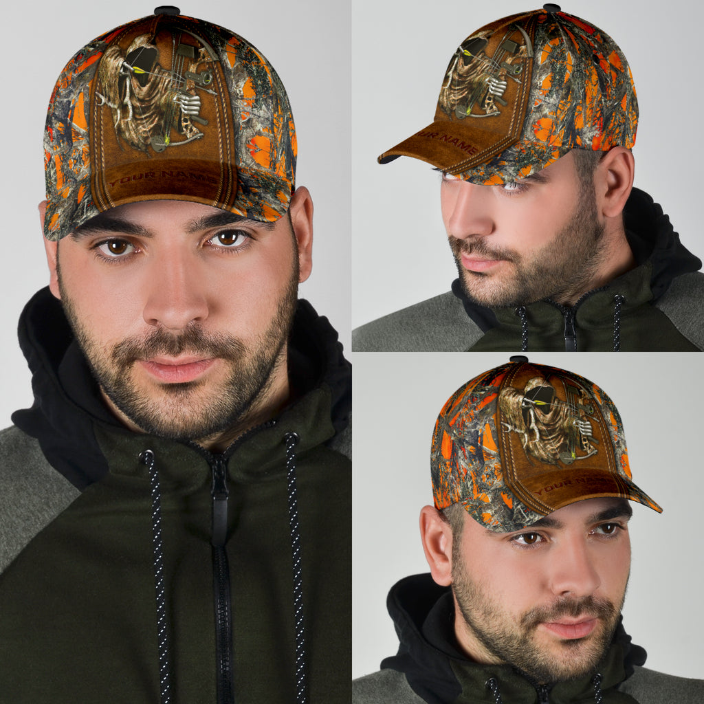 Custom Bow Hunting Classic Cap Orange Leather Camo Pattern Baseball Hunting Cap Hat CO0636