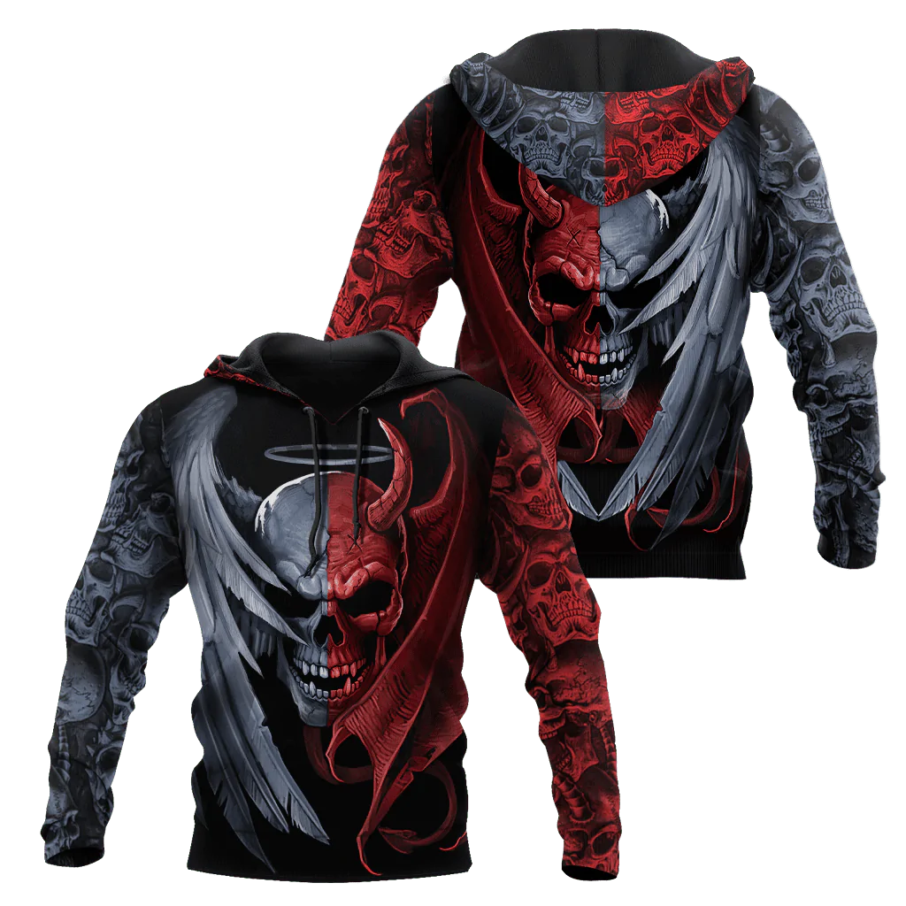 Gentle And Evil Skull Unisex Hoodie Skull Hoodies Skull With Hoodie SO0472