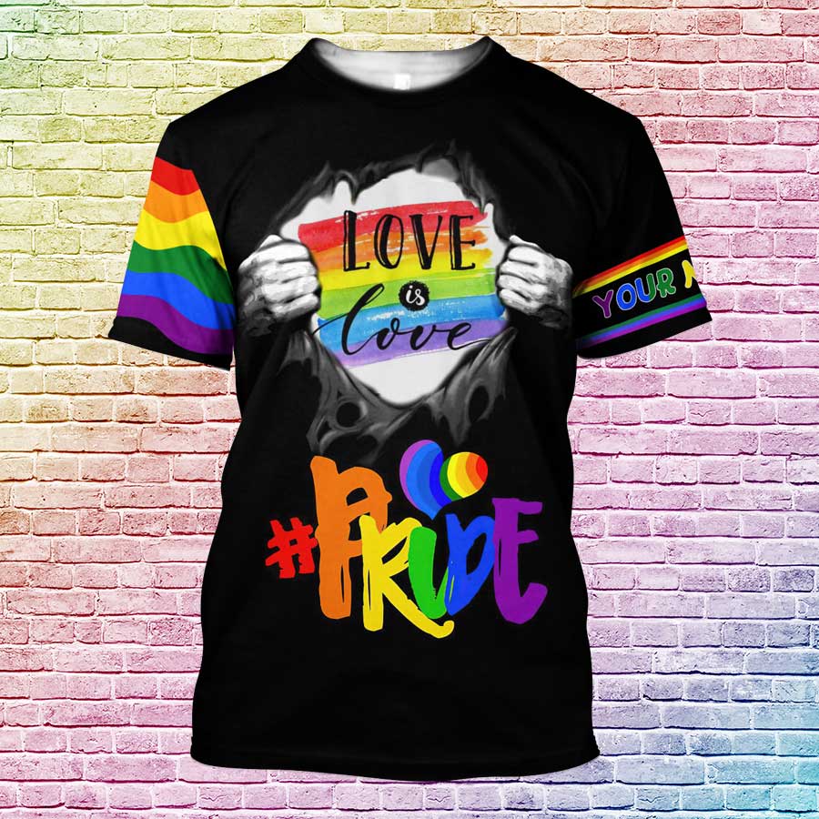 Custom Pride Designs T Shirts, LGBT Pride Love Is Love Personalized Name 3D All Over Printed, Gaymer Shirt LO0762