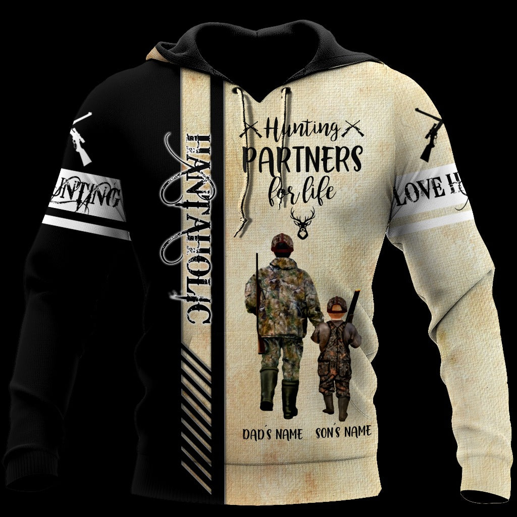 Personalized Name Dad And Son 3D All Over Printed Shirts Hoodie Tank Top For Dad Hunting Partners For Life TO0101