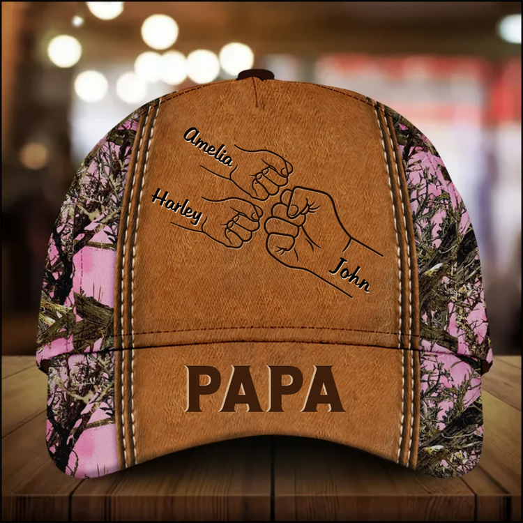 Grandpa Papa Daddy Fist Bump Fathers Day Family Personalized Cap CO1067