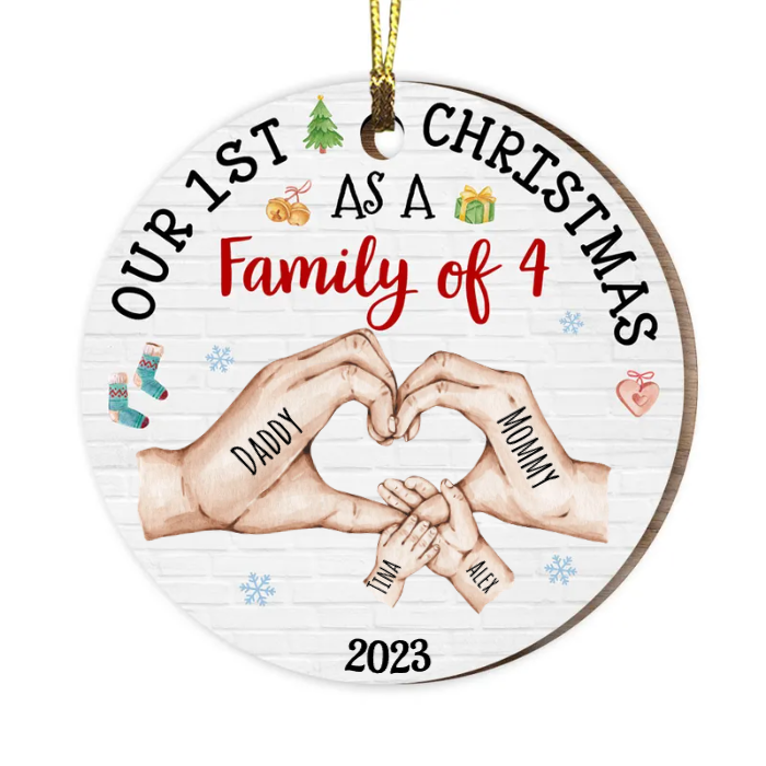 Baby's First Christmas As A Family Hold Hand Circle Ceramic Ornament SO1157