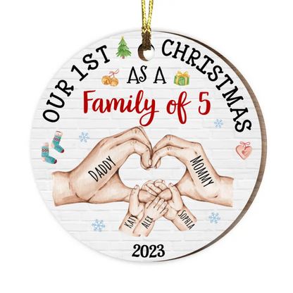 Baby's First Christmas As A Family Hold Hand Circle Ceramic Ornament SO1157