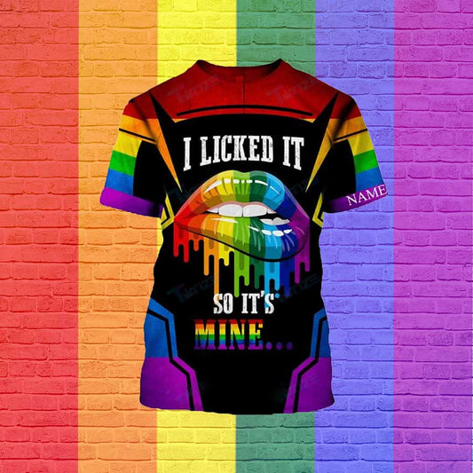 Personalized Rainbow Lip I Licked It So It's Mine 3D T Shirt, Pride 3D Shirt For Gaymer, Gift For Lesbian LO0872