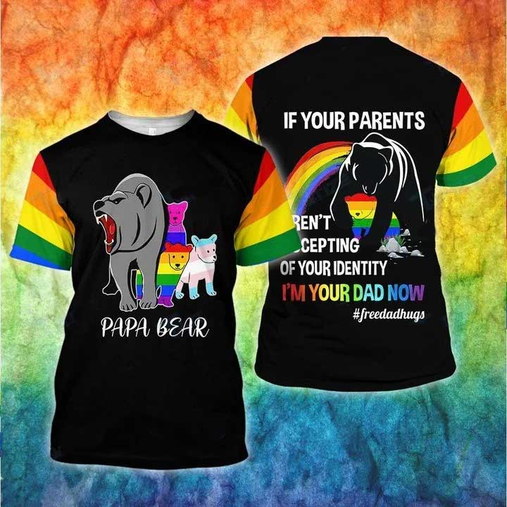 Free Dad Hugs 3D T Shirt, Lgbt Papa Bear Free Dad Hug 3D All Over Printed Shirt, Gay Daddy T Shirt LO0858