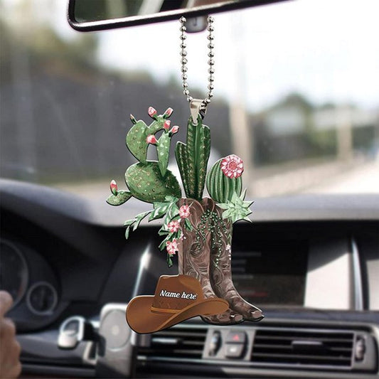 Personalized Cowboy Cowgirl Cactus Hat Boots Car Hanging Ornament SO1432