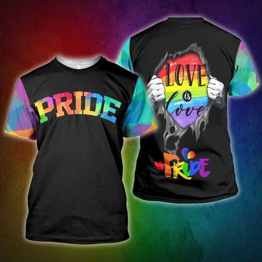 Pride 3D T Shirt, Lgbt Pride Love Is Love Tear Off 3D All Over Printed Shirt, Love Pride Shirt 3D LO0875