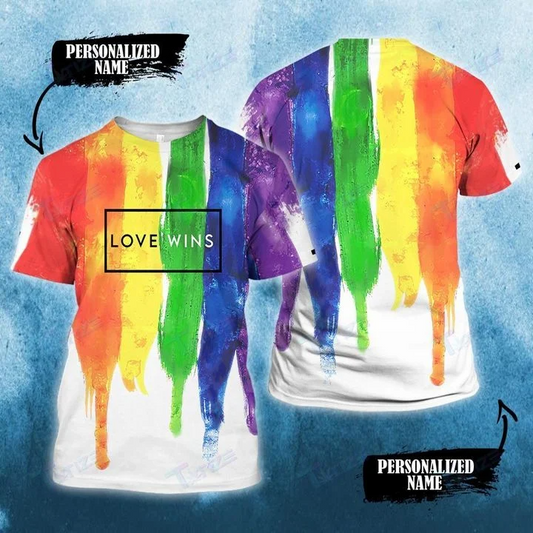 Personalized Lgbt Love Wins Neon Color Custom Name 3D All Over Printed Shirt, 3D T Shirt For Gaymer LO0884