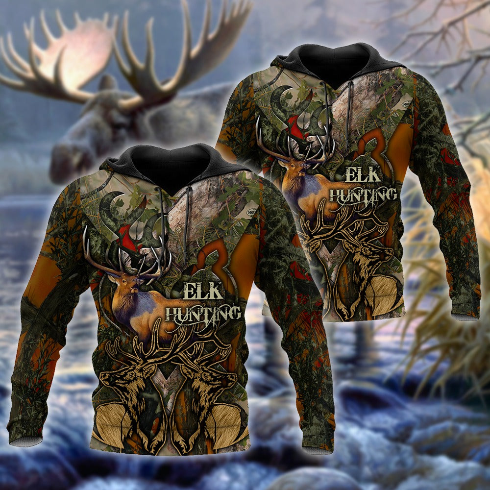 Pop-Pop Elk Hunting Deer Hoodies 3D Father Gifts Grandpa Dad Deer Hunter Vintage 3D Gifts For Men TO0111