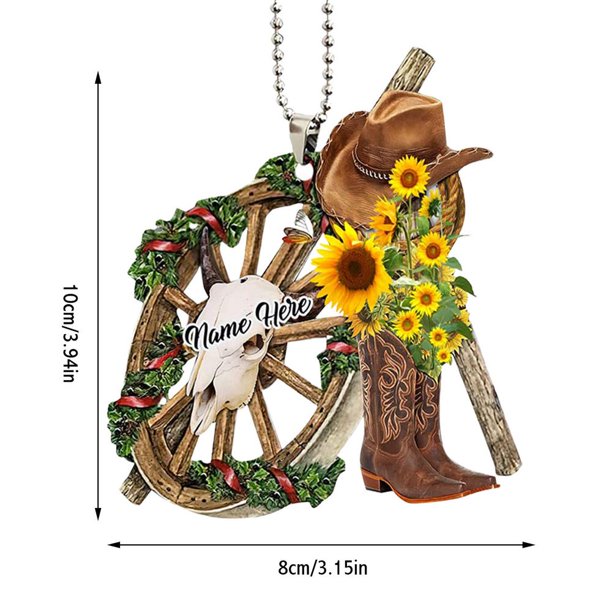 Personalized Cowboy Cowgirl Sunflower Hat Boots Car Hanging Ornament OO0113