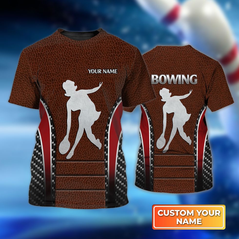 Personalized Name Bowling Shirt for Women, Leather Pattern 3D Shirt, Idea Gift for Bowler TO3096