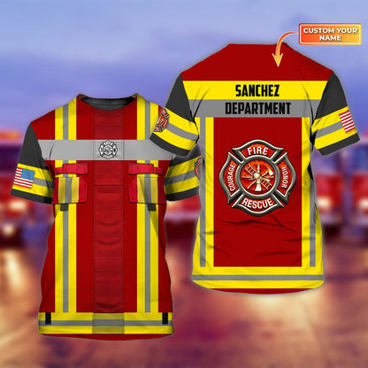 Custom Name and Department Red Firefighter 3D Shirt, Perfect Idea Gift for Firefighter Shirt TO3276